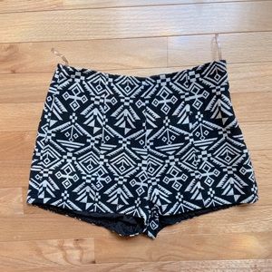 Tribal Black & White Print High Waisted Shorts